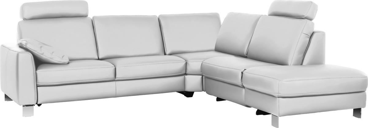 ECKSOFA in Echtleder Weiß  - Chromfarben/Beige, KONVENTIONELL, Leder/Metall (272/245cm) - Valdera