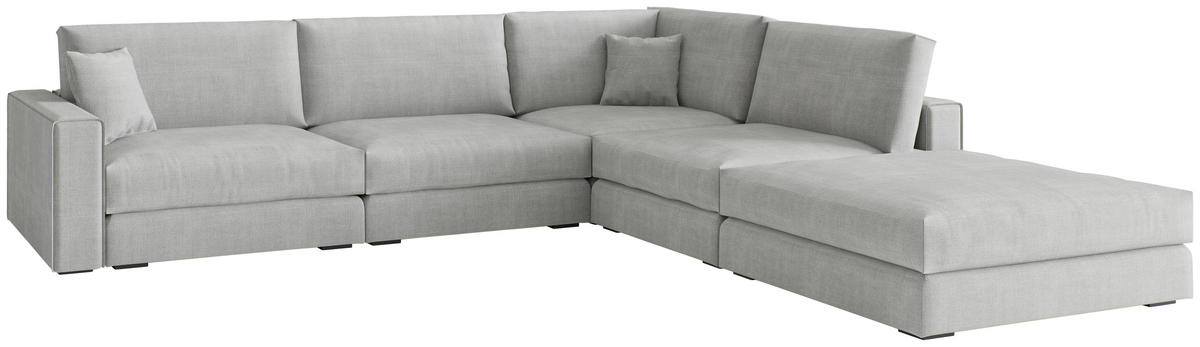 ECKSOFA  ANDRETTA Silberfarben Flachgewebe  - Edelstahlfarben/Silberfarben, Design, Textil/Metall (332/329cm) - Livetastic