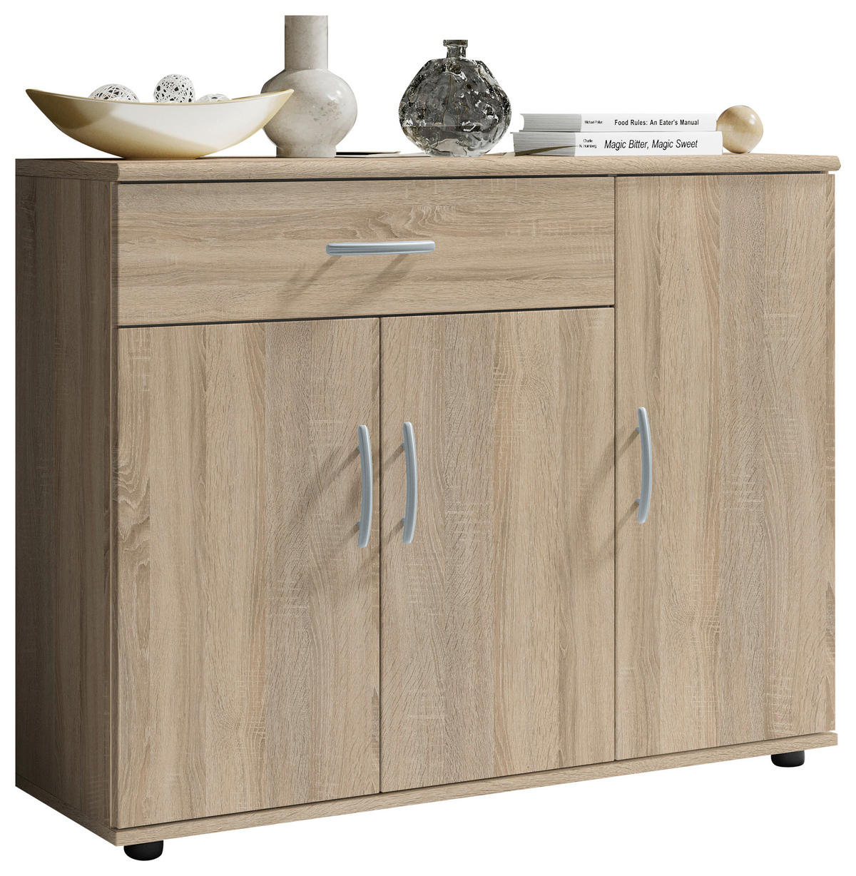 KOMODA, hrast sonoma  - srebrne barve/hrast sonoma, Design, umetna masa/leseni material (90/70/30cm) - Boxxx