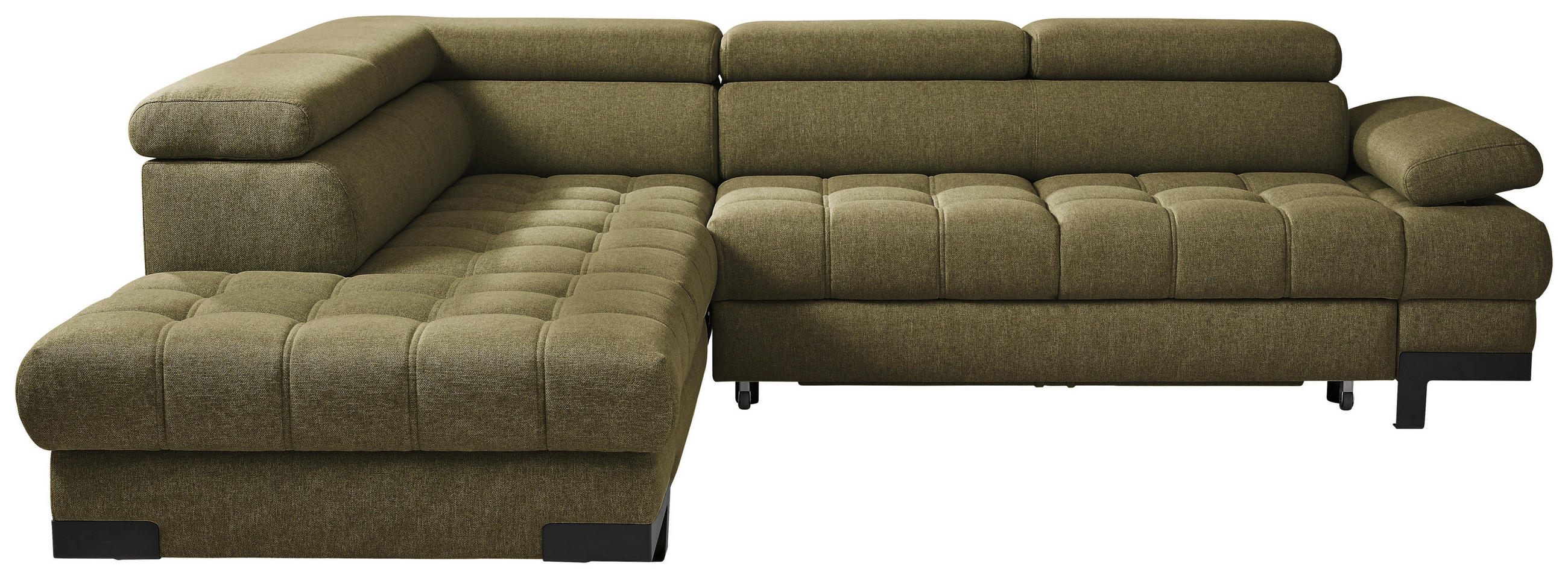 ECKSOFA Olivgrün Webstoff  - Schwarz/Olivgrün, Design, Textil/Metall (223/263cm) - Welnova