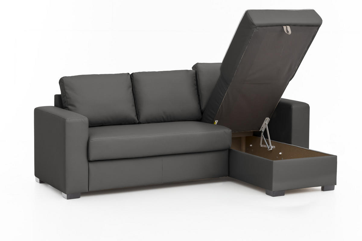 ECKSOFA in Lederlook Dunkelgrau  220/150 cm  - Dunkelgrau, Basics, Kunststoff/Textil (220/150cm) - MID.YOU