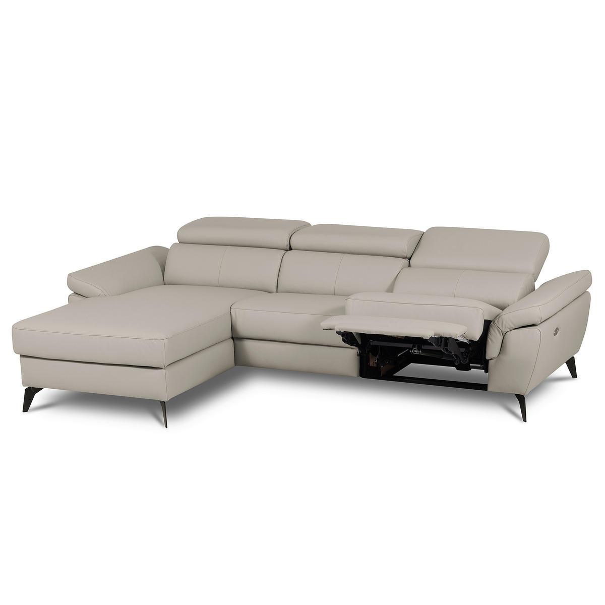 ECKSOFA Lederlook Echtleder Platinfarben  - Platinfarben/Schwarz, Design, Leder/Textil (179/252cm) - Livetastic