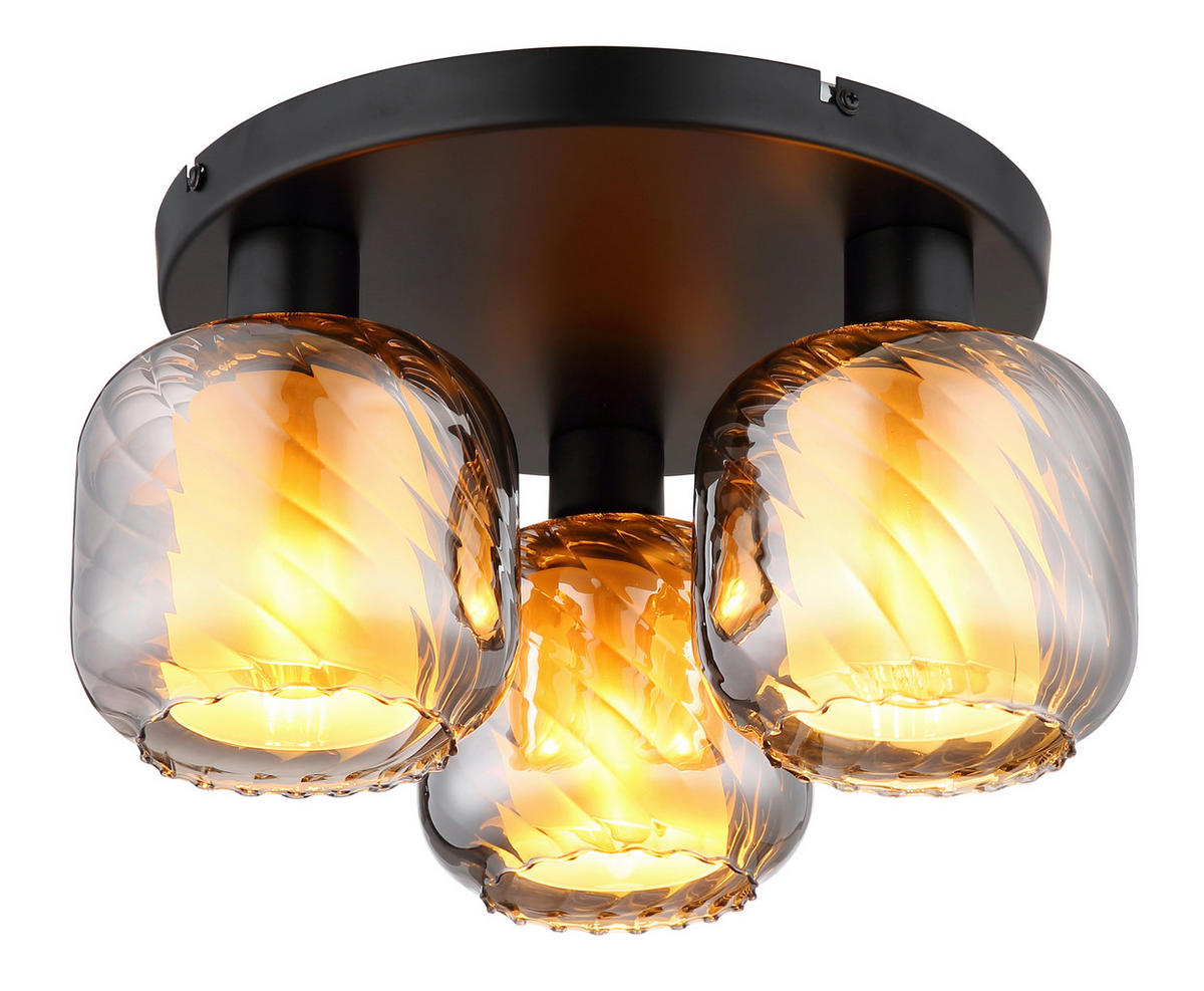 DECKENLEUCHTE XIA 37/19 cm   - Opal/Schwarz, Design, Glas/Metall (37/19cm) - Globo