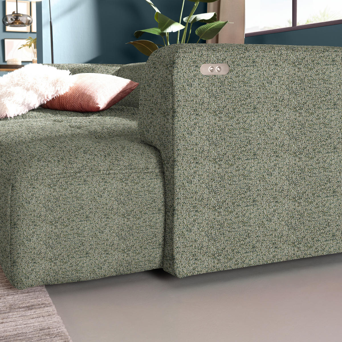 ECKSOFA Webstoff Khaki  - Khaki/Schwarz, Design, Kunststoff/Textil (188/288cm) - Welnova