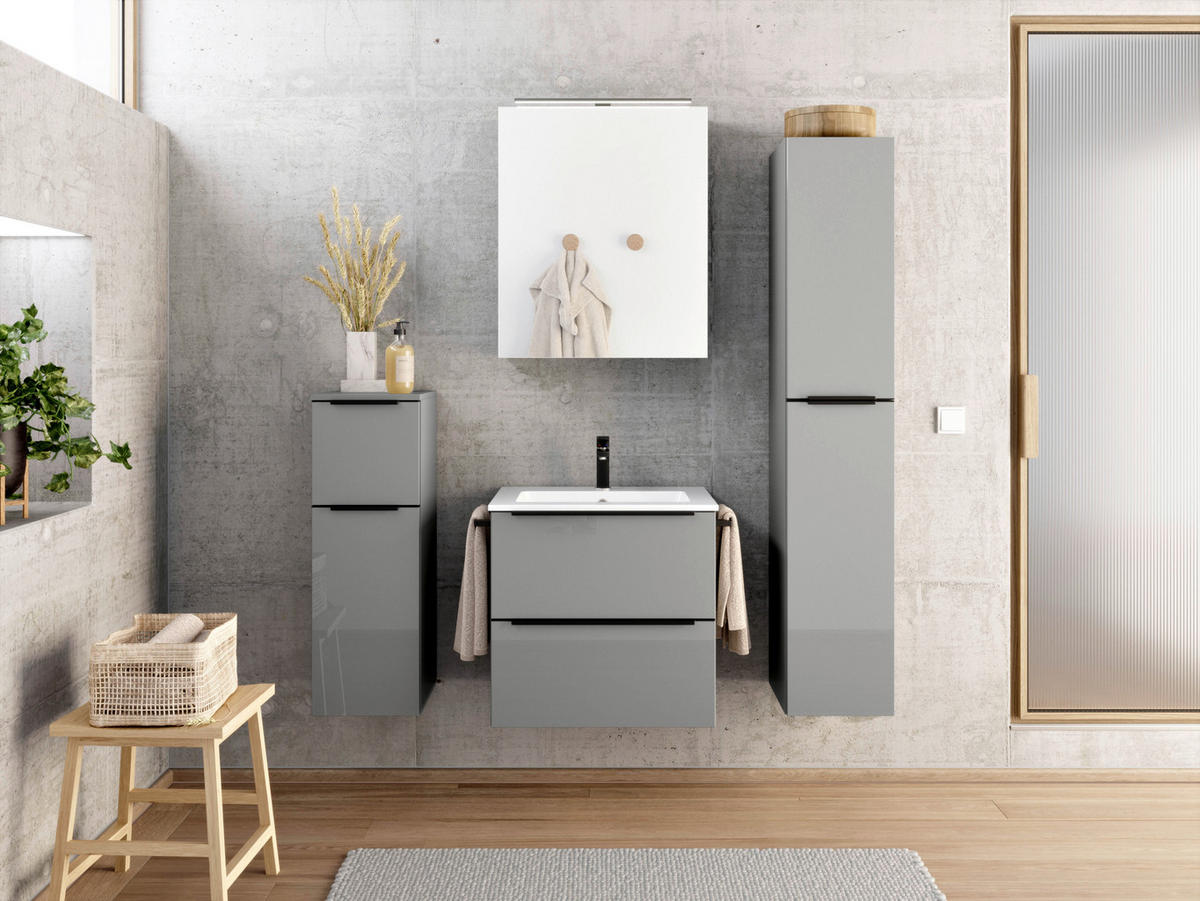 BADEZIMMER  in 61 cm  - Schieferfarben/Schwarz, MODERN, Holzwerkstoff/Stein (61cm) - Nobilia