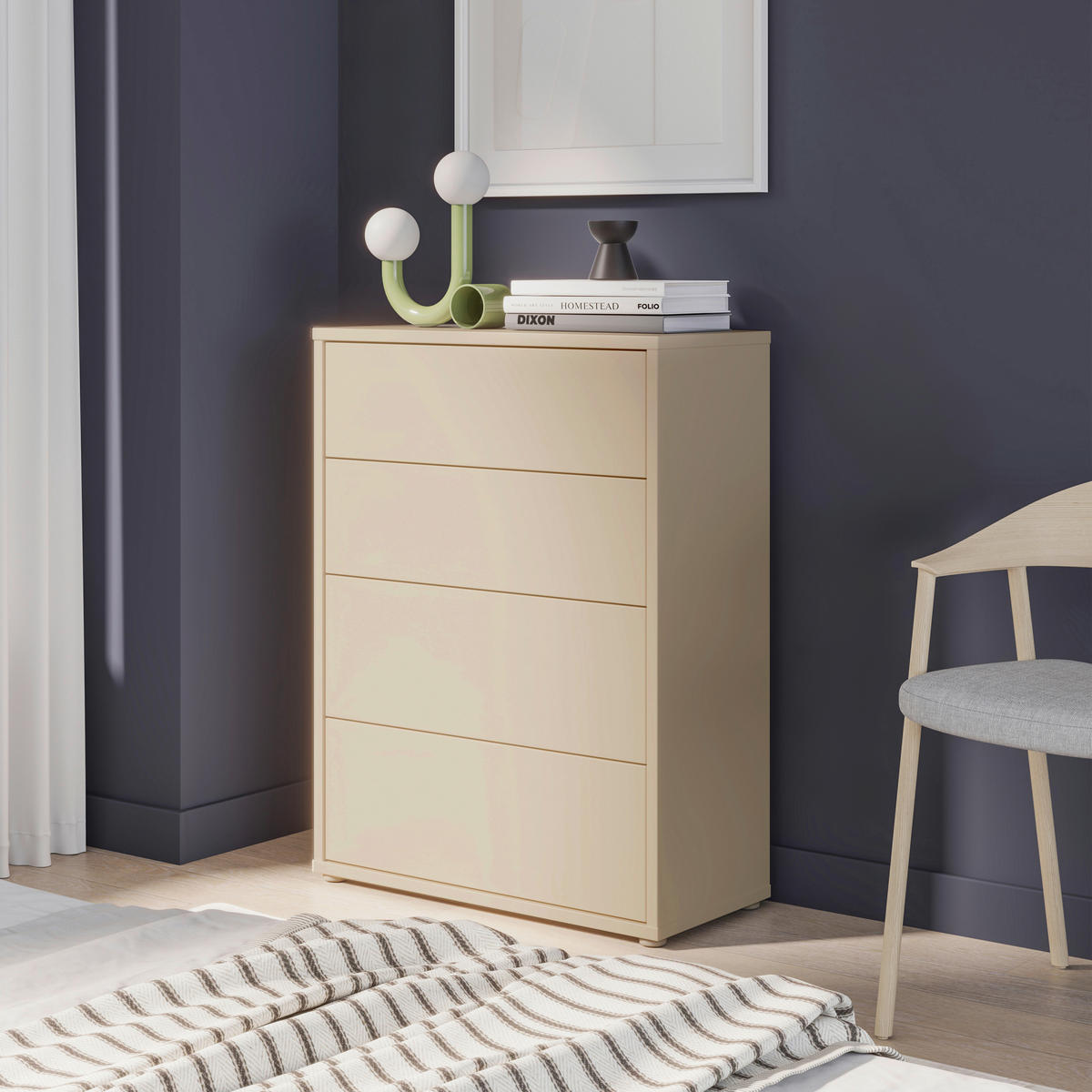 KOMMODE , 75/99/35 cm, 4 Schublade(n)  - Silberfarben/Hellgelb, Trend, Holzwerkstoff/Kunststoff (75/99/35cm) - Carryhome