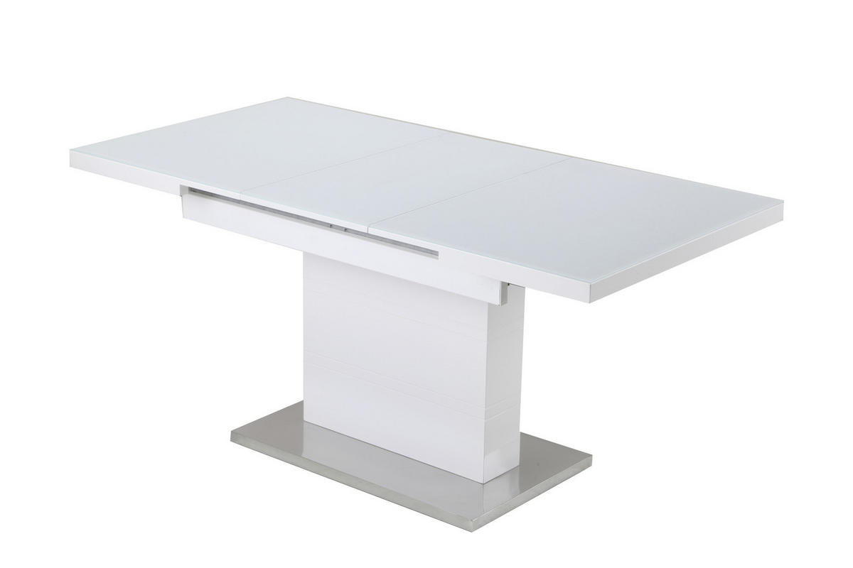 TRPEZARIJSKI STO  bela, boja nerđajućeg čelika, bela visoki sjaj   - bela/bela visoki sjaj, Dizajnerski, staklo/metal (120-160/80/76cm) - Carryhome