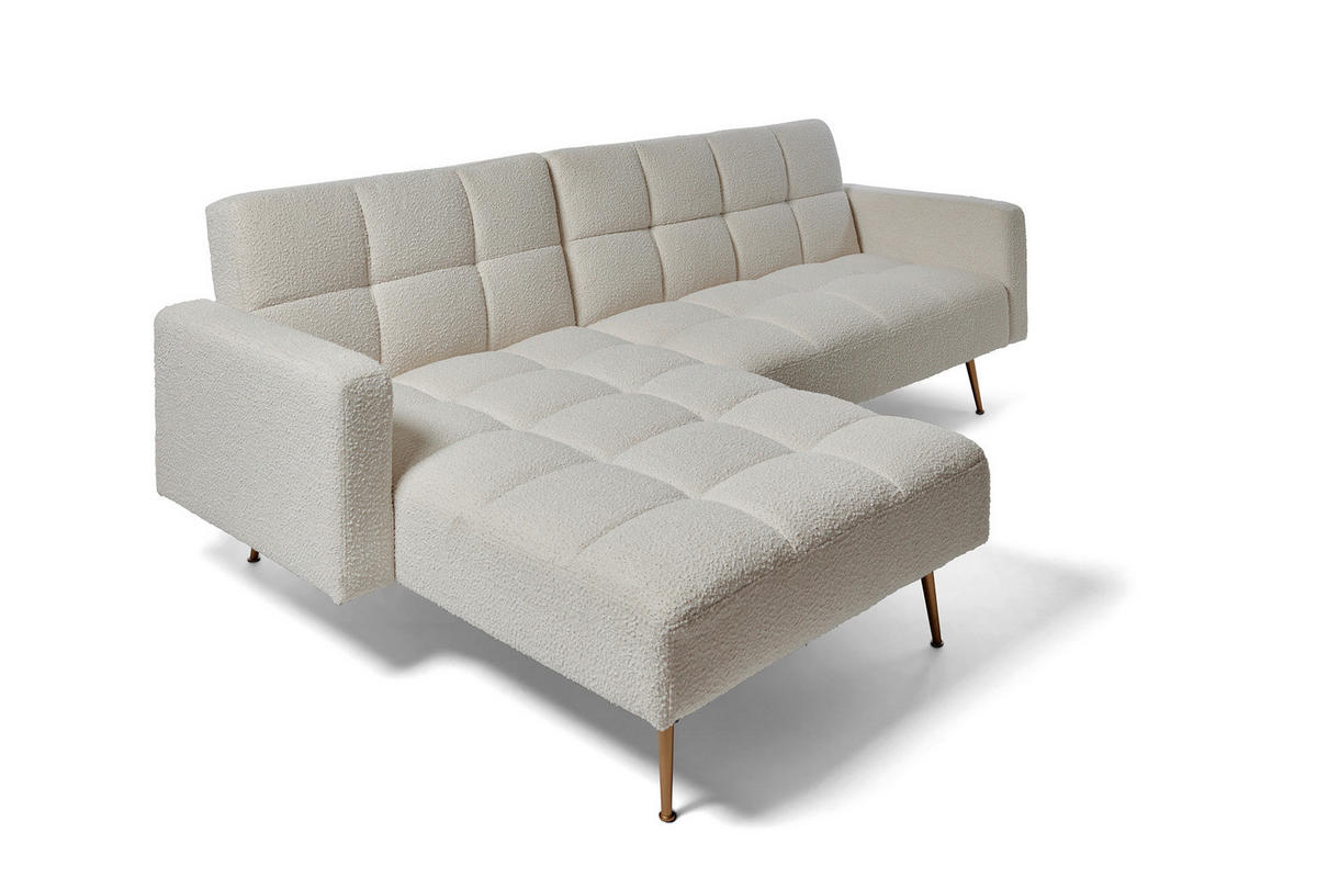 ECKSCHLAFSOFA CHILLAX POSH CORNER EU Elfenbein Bouclé  - Elfenbein/Goldfarben, MODERN, Holz/Textil (244/150cm) - Livetastic