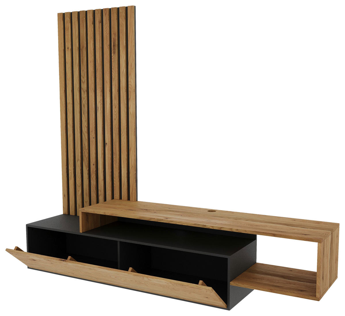 WOHNWAND 3-teilig  in Anthrazit, Eichefarben  225/197,5/45 cm   - Eichefarben/Anthrazit, Natur, Holz/Holzwerkstoff (225/197,5/45cm) - Linea Natura