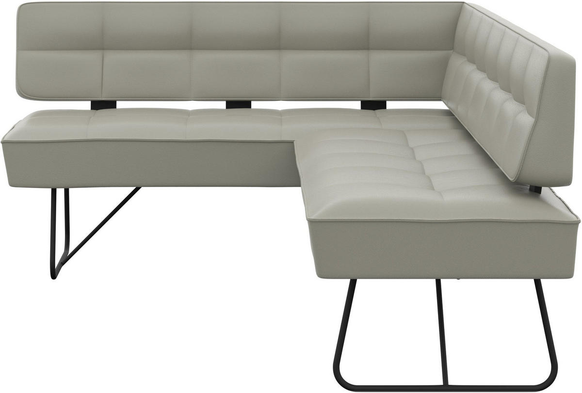 ECKBANK 165/207 cm Echtleder Hellgrau   - Hellgrau/Schwarz, Design, Leder/Metall (165/207cm) - Moderano