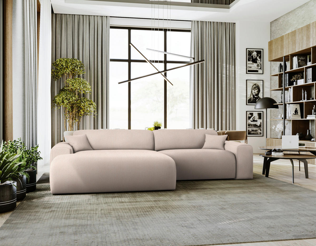 ECKSOFA in Velours, Feincord Beige  178/292 cm  - Beige/Schwarz, Design, Kunststoff/Textil (178/292cm) - home24