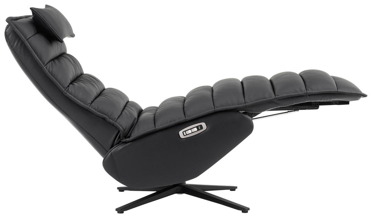 RELAXSESSEL Lederlook Echtleder Relaxfunktion, Fußteilverstellung, Nackenkissen    - Schwarz, Design, Leder/Textil (68/108/84cm) - Stylife