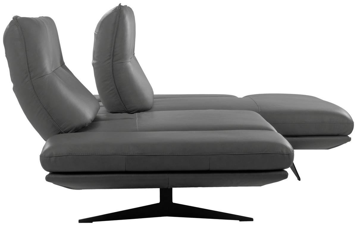 ECKSOFA 235/160 cm  in Echtleder Dunkelgrau Rücken echt, Armteilverstellung, Kopfteilverstellung, Sitztiefenverstellung  235/160 cm  - Dunkelgrau/Schwarz, Design, Leder/Metall (235/160cm) - Celina Home