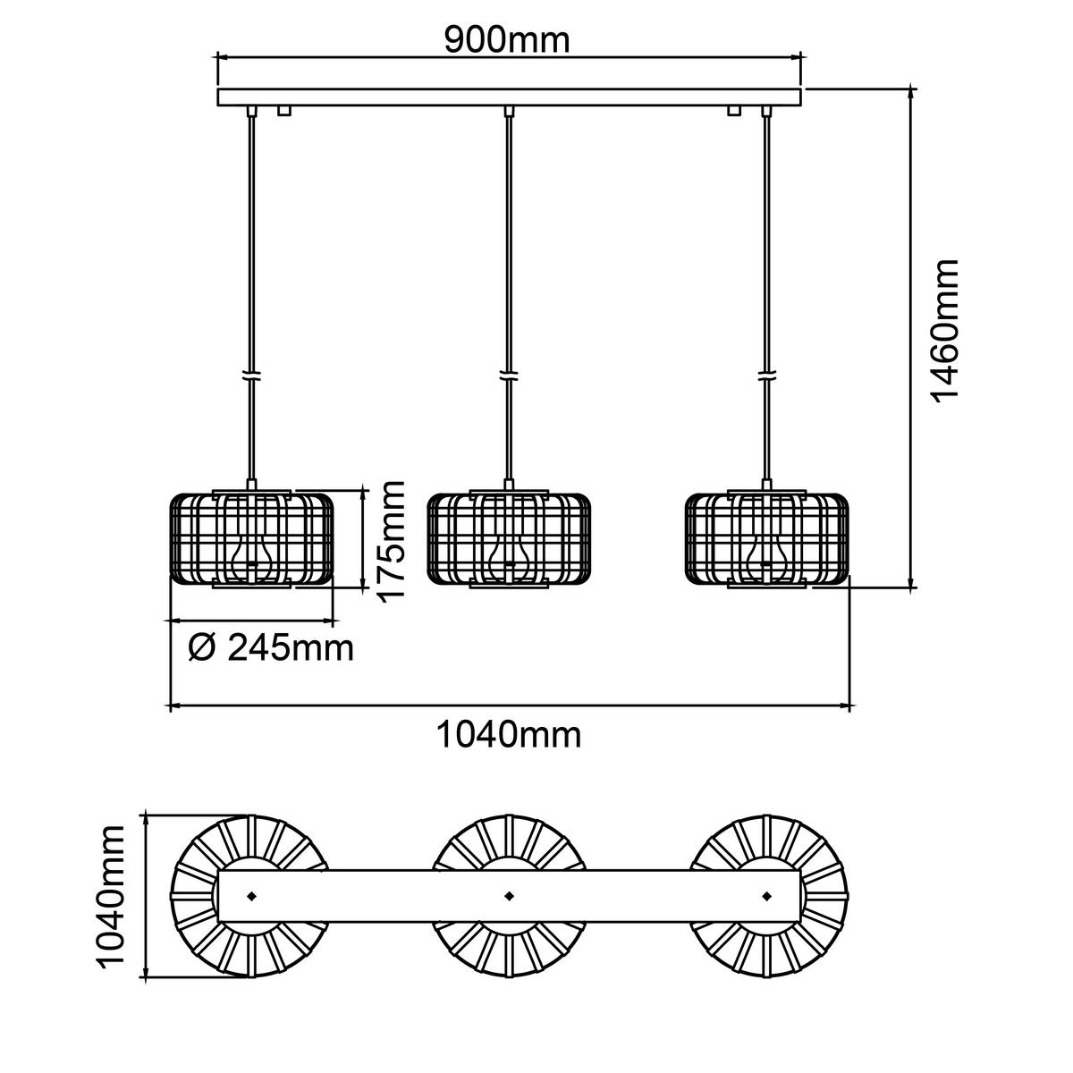 HÄNGELEUCHTE 104/24,5/146 cm  - Schwarz/Naturfarben, Natur, Holz/Metall (104/24,5/146cm)