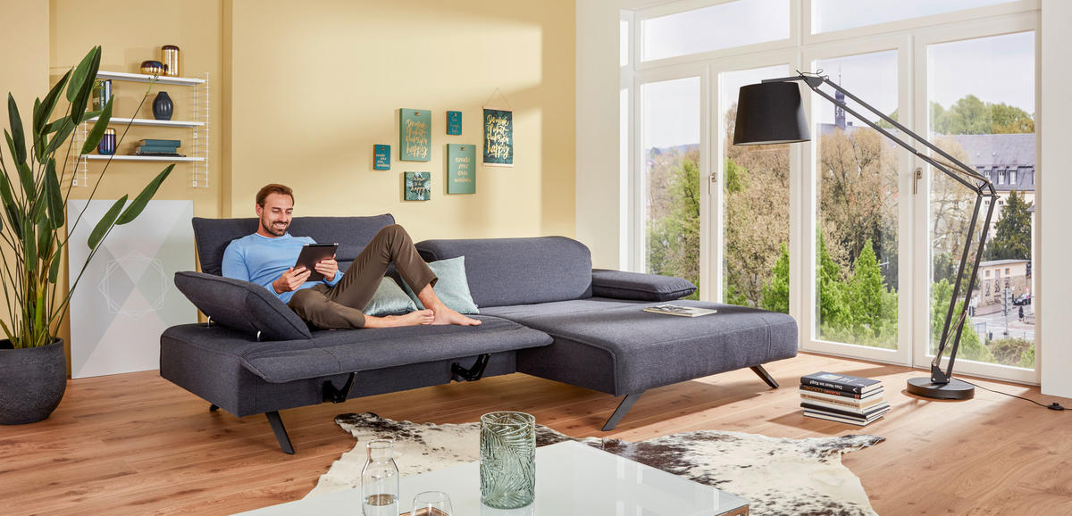 ECKSOFA in Flachgewebe Dunkelblau  280/164 cm  - Anthrazit/Dunkelblau, Design, Textil/Metall (280/164cm) - Johann Jakob
