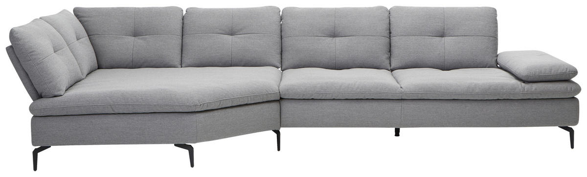 ECKSOFA  in Flachgewebe Hellgrau  159/344 cm  - Hellgrau/Schwarz, Design, Textil/Metall (159/344cm) - Chilliano