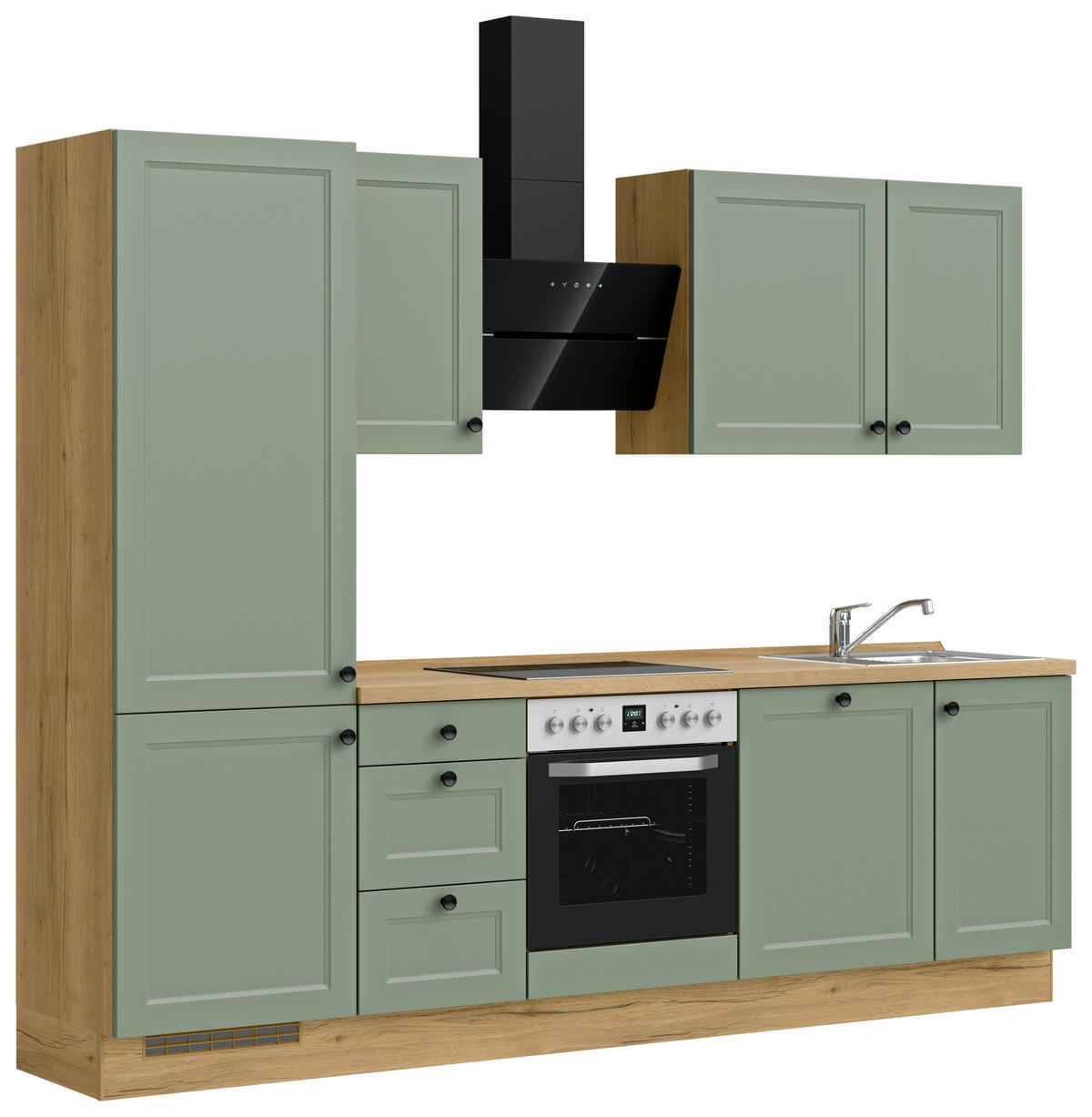 KÜCHENLEERBLOCK 270 cm   in Grün, Eichefarben  - Eichefarben/Schwarz, MODERN, Holzwerkstoff/Metall (270cm) - Nobilia