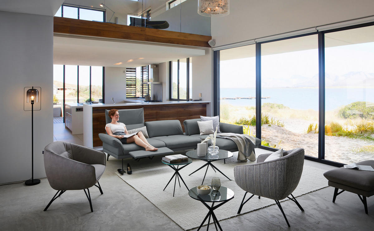 ECKSOFA in Echtleder Hellblau  308/173 cm  - Anthrazit/Hellblau, Design, Leder/Metall (308/173cm) - Joop!