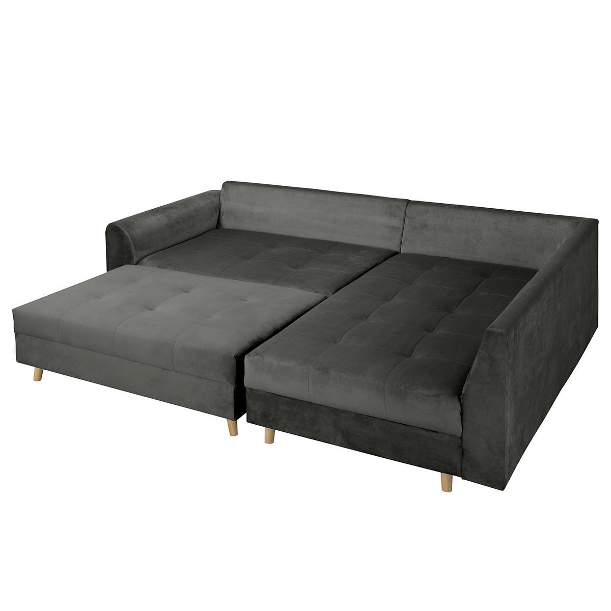 ECKSOFA inkl. Hocker Ariella Anthrazit Samt Rückenkissen, Hocker  - Anthrazit/Naturfarben, Design, Holz/Textil (231/161cm) - Livetastic