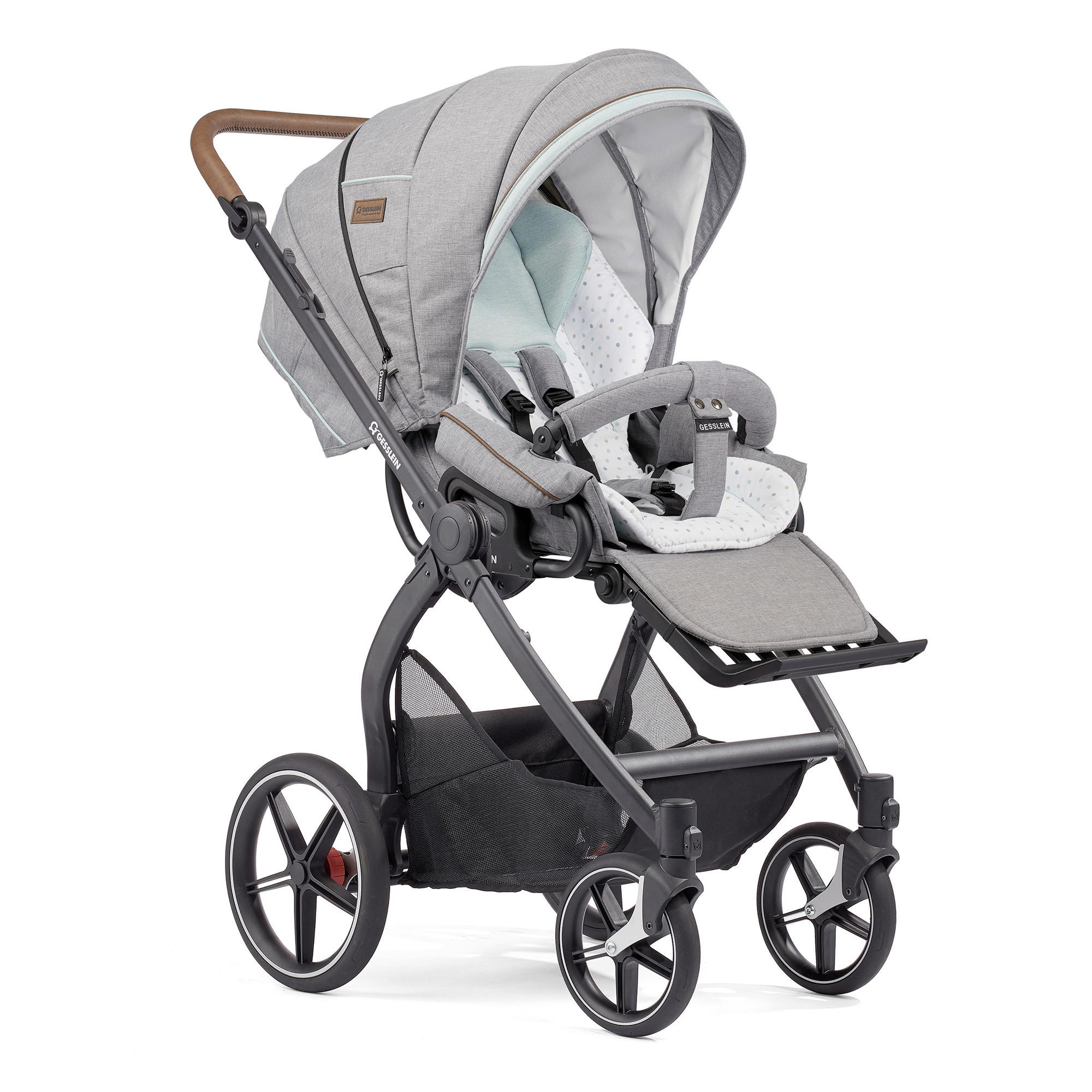 KINDERWAGENSET FX4 Classic  - Hellgrau/Schwarz, Basics, Leder/Textil (57/129/100cm) - Gesslein