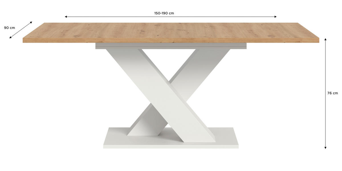 AUSZIEHTISCH Eiche Artisan rechteckig  ausziehbar  - Eiche Artisan/Weiß, KONVENTIONELL, Holzwerkstoff (150-190/76/90cm)