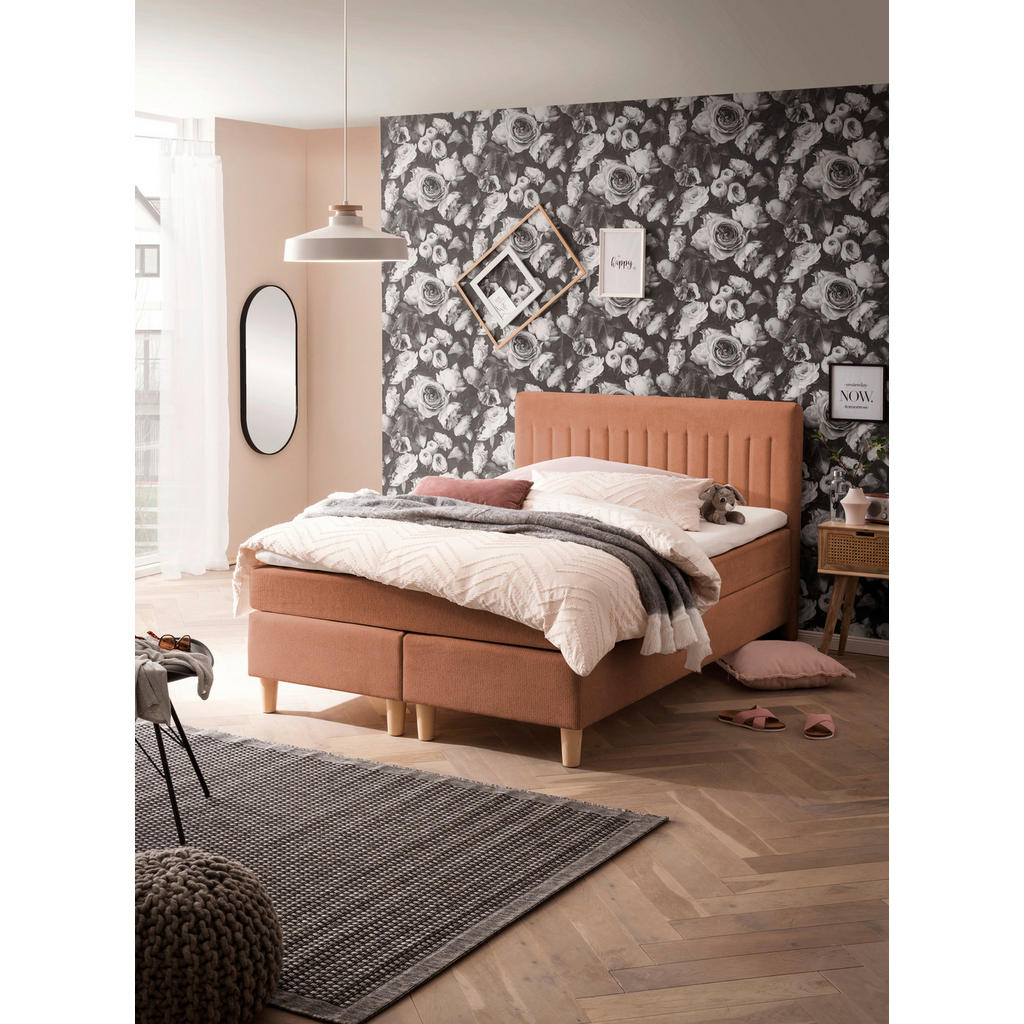 Thumbnail - Boxxx Boxspringbett, Rost, Textil, Buche, massiv, H2, Höhe ca. 17 cm, 140x200 cm, Stoffauswahl, Topper durchgehend, Matr...