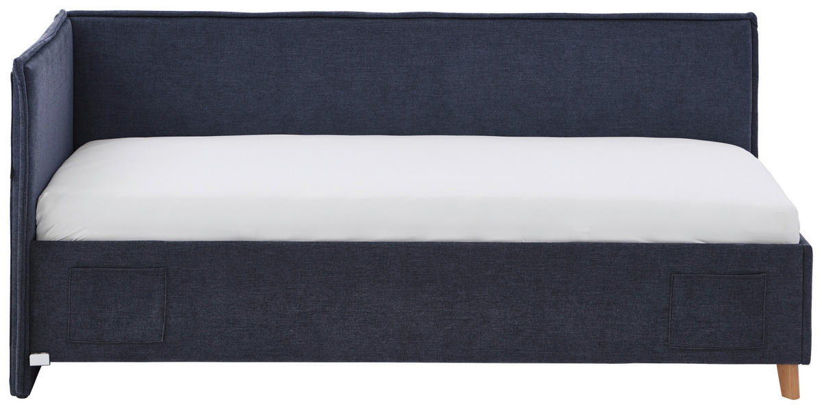 POLSTERLIEGE in Flachgewebe Dunkelblau  - Eichefarben/Dunkelblau, Konventionell, Holz/Textil (90/200cm) - home24