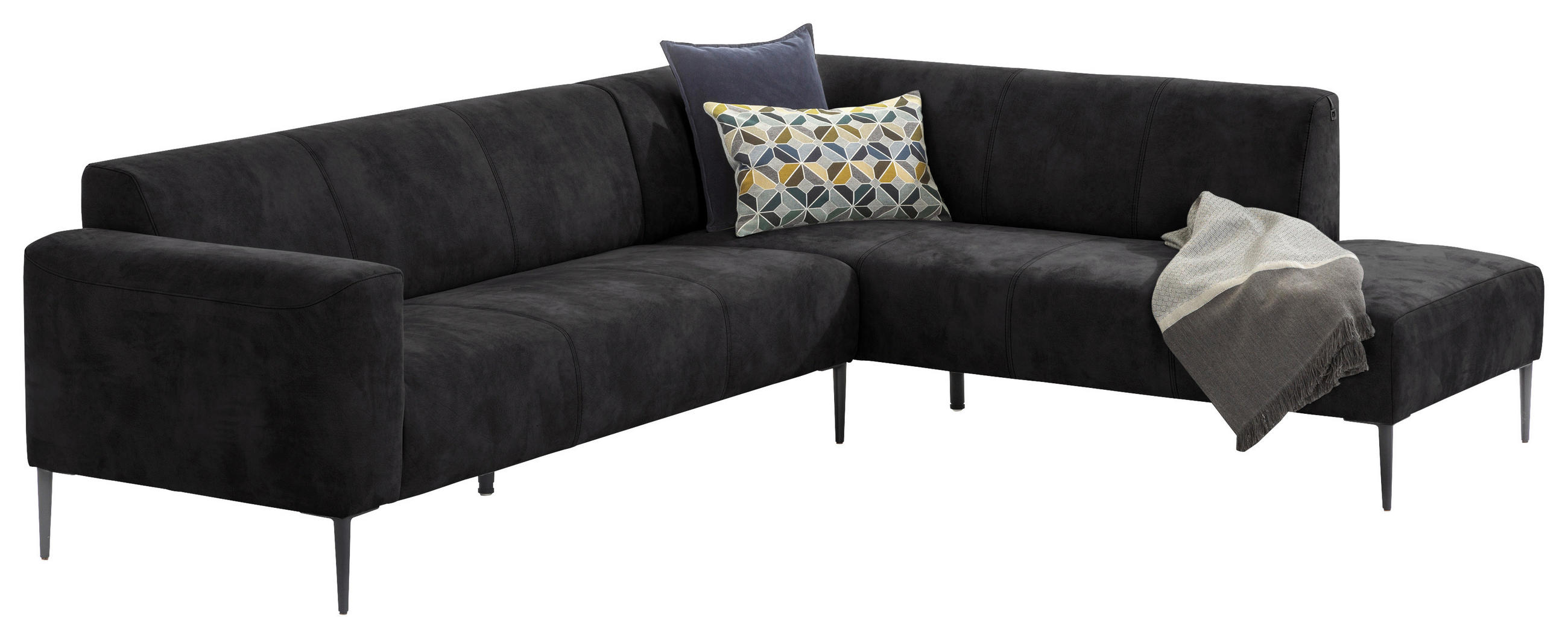 ECKSOFA Nobility Schwarz Mikrofaser  - Schwarz, MODERN, Textil/Metall (265/215cm) - W.Schillig