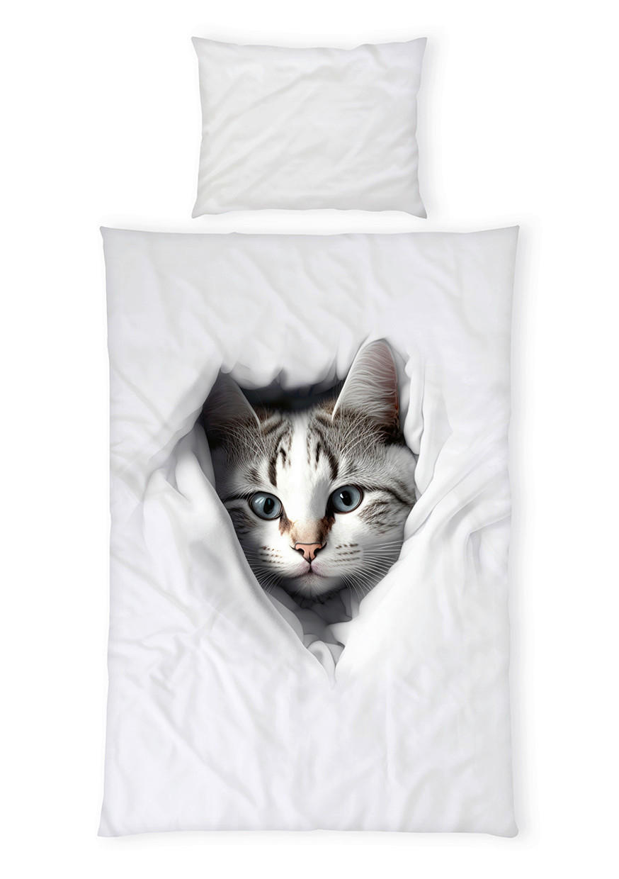 POSTELJINA ZA MLADE 140/200 cm  CAT  - bijela/siva, Konvencionalno, tekstil (140/200cm)