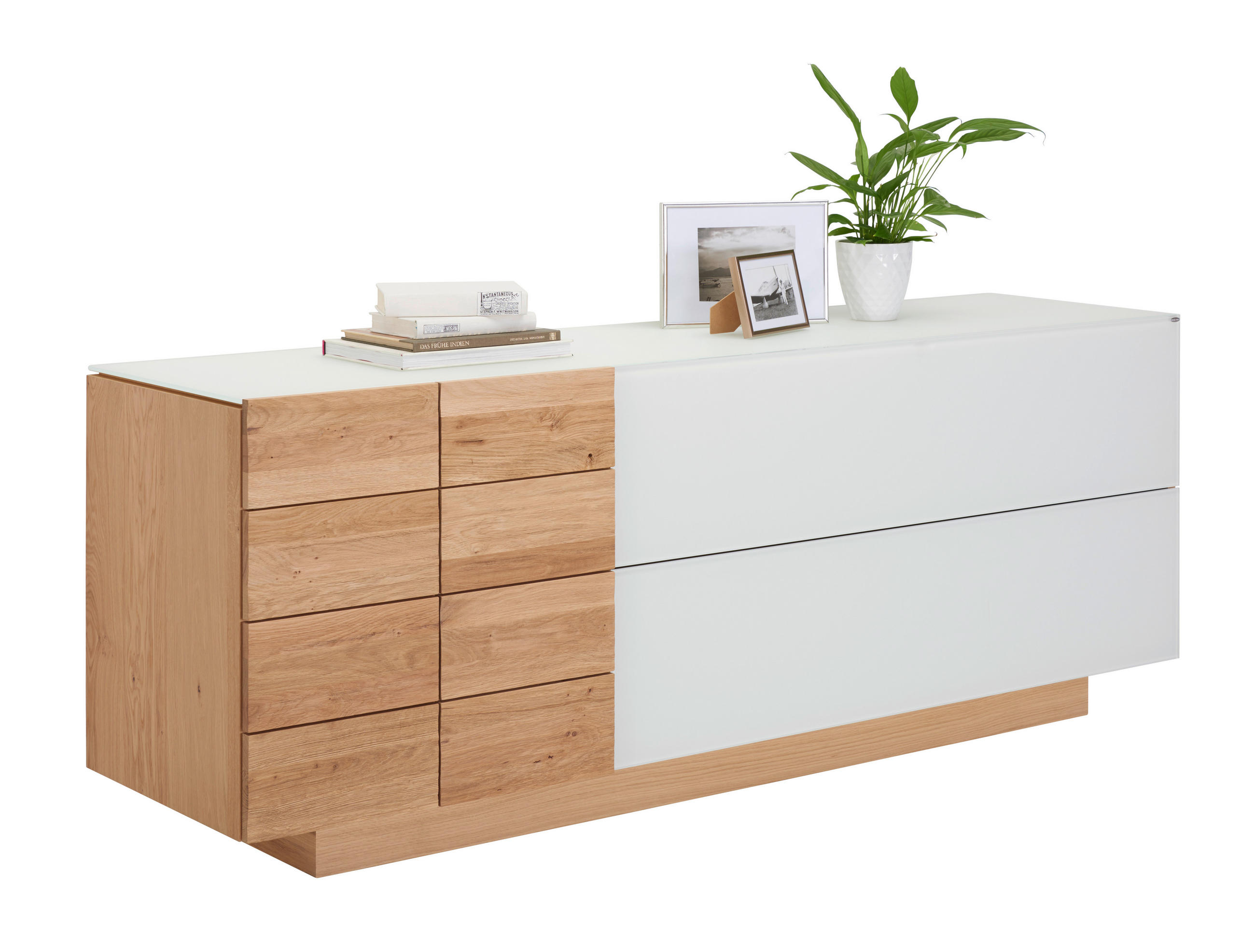 SIDEBOARD 192/74/52 cm  in Weiß, Eichefarben  - Eichefarben/Weiß, Design, Glas/Holz (192/74/52cm) - Voglauer