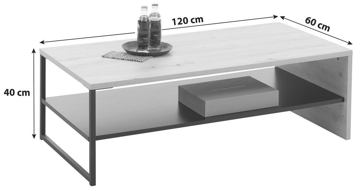 COUCHTISCH in Metall, Holzwerkstoff 120/60/40 cm  - Eichefarben/Schwarz, Modern, Holzwerkstoff/Metall (120/60/40cm) - MID.YOU