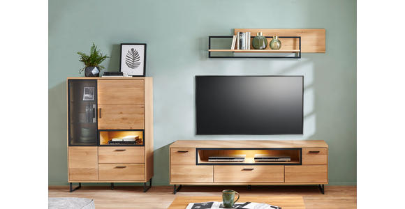 HIGHBOARD Eichefarben 95/139/38 cm - Dunkelgrau/Eichefarben, KONVENTIONELL, Glas/Holz (95/139/38cm) - Cantus