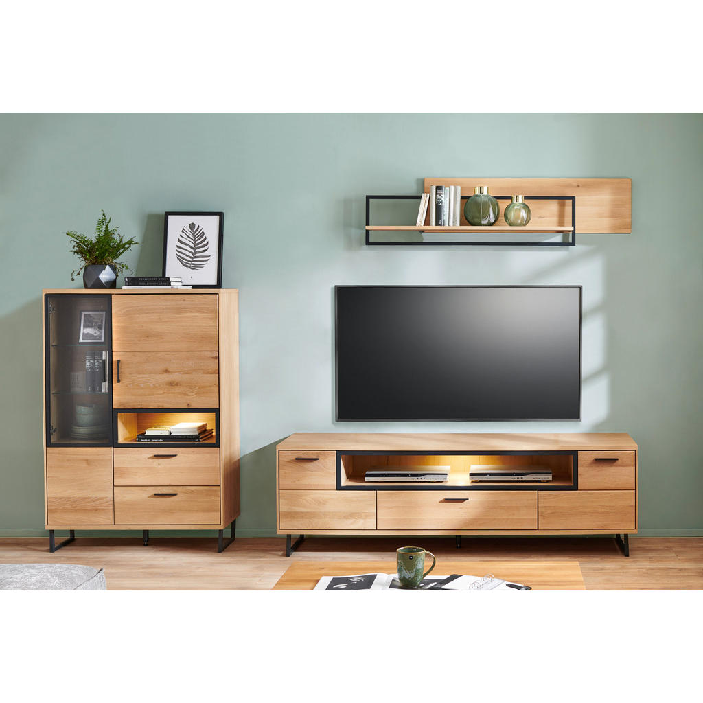 Thumbnail - Cantus Highboard, Eiche, Metall, Wildeiche, furniert, massiv, 5 Fächer, 2 Schubladen, 95x139x38 cm, Beimöbel erhältlich,...