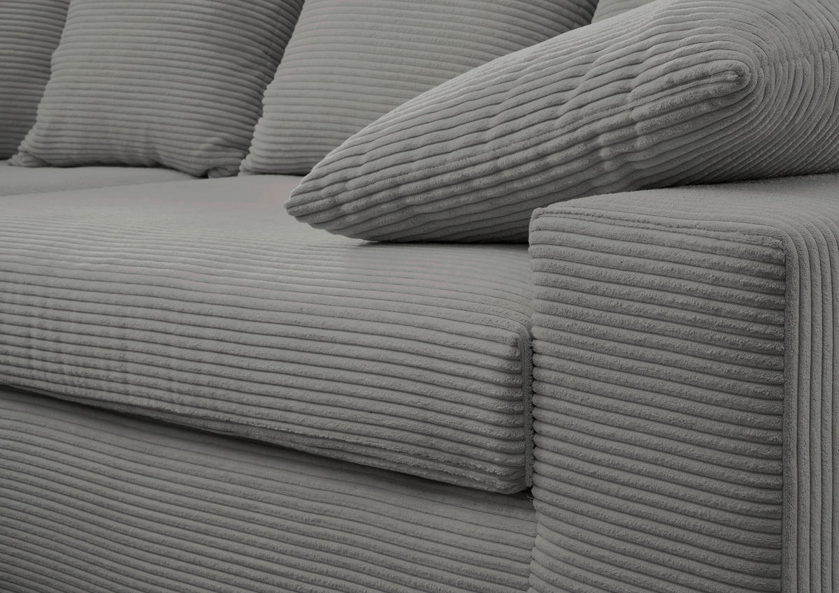 ECKSOFA in Cord Grau  - Schwarz/Grau, Modern, Kunststoff/Textil (200/278cm) - Livetastic