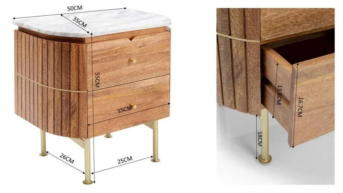 KOMMODE Braun, Beige  50/55/35 cm  - Beige/Goldfarben, Design, Holz/Stein (50/55/35cm) - Kare-Design
