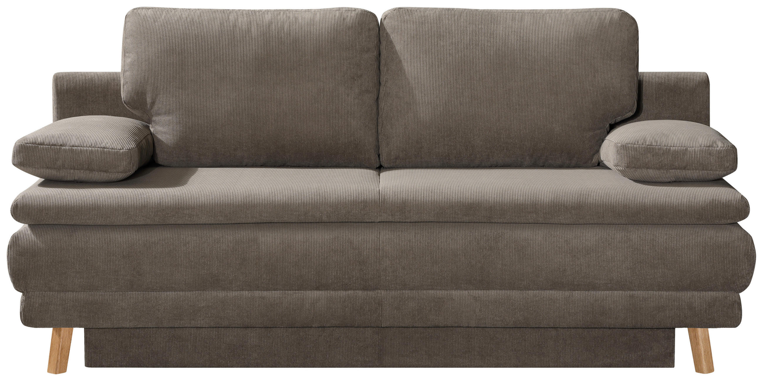 SCHLAFSOFA Feincord Hellbraun  inkl. Armlehnenkissen, Bettkasten, Schlaffunktion, Rücken echt  - Hellbraun/Eiche Artisan, KONVENTIONELL, Holz/Textil (198/89/96cm) - Niels Andersson