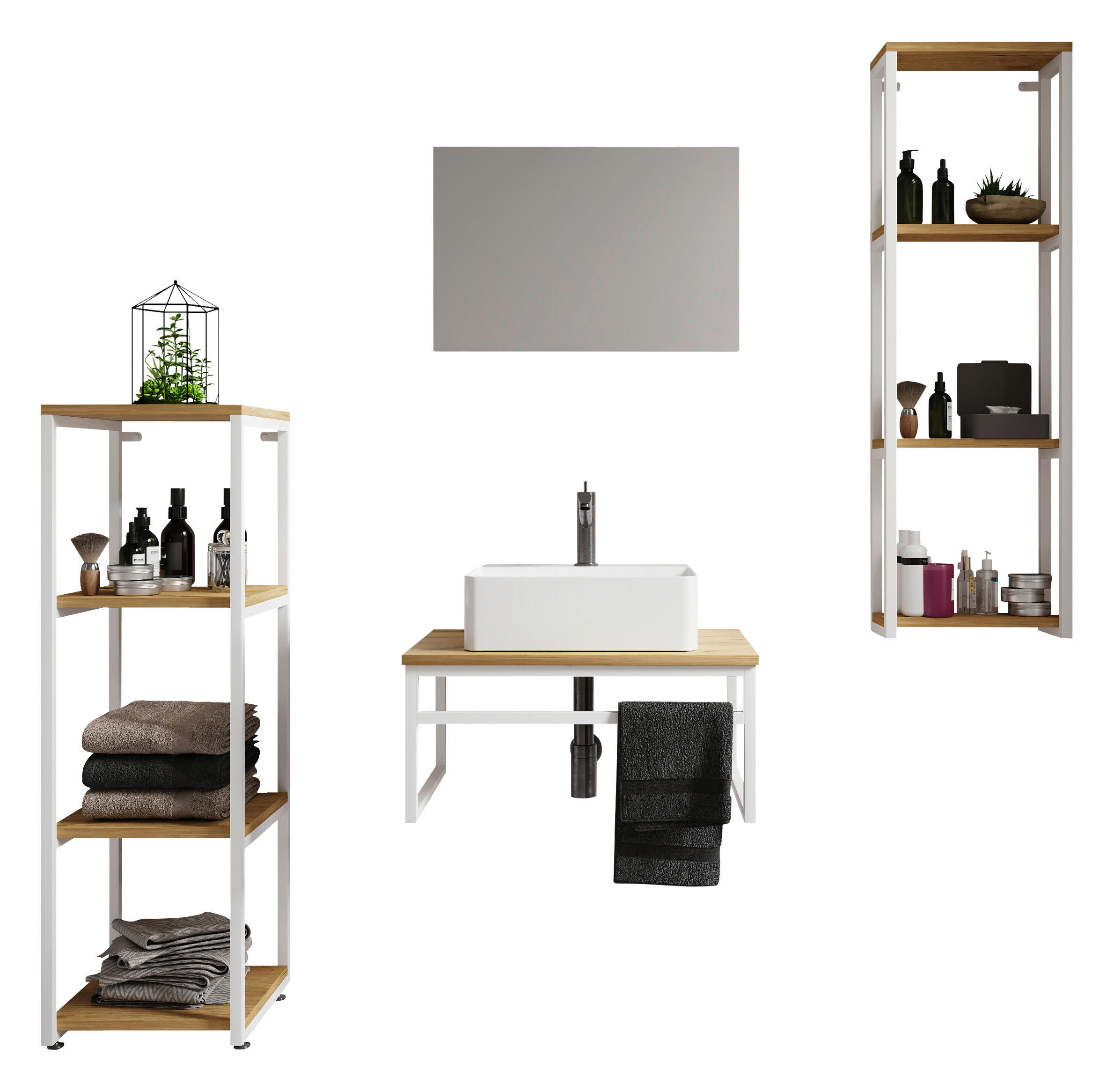 Mid.you Badezimmer Weiß, Honigeiche 130 cm