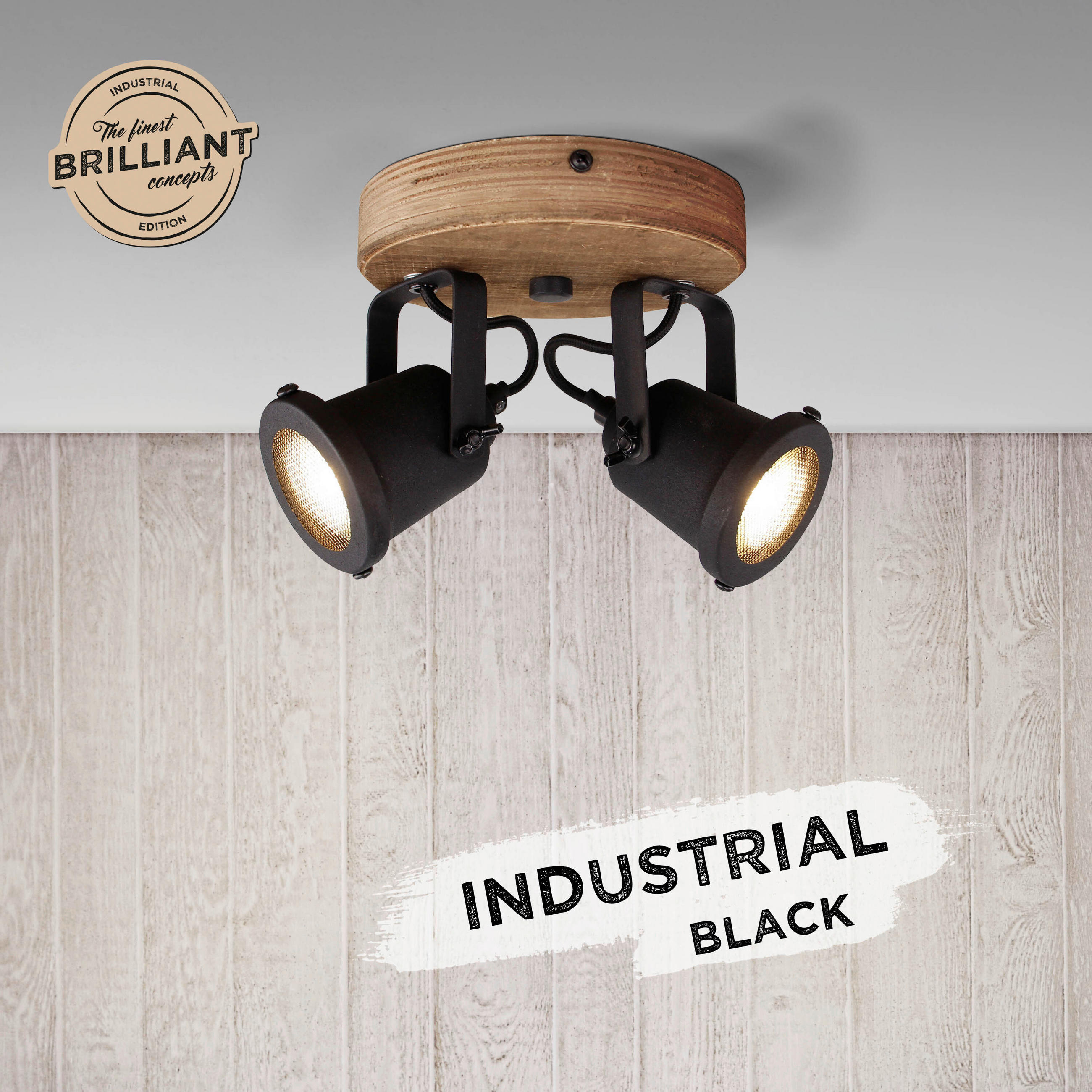 DECKENLEUCHTE     - Schwarz/Braun, Natur, Holz/Metall (13/21/16cm) - Brilliant