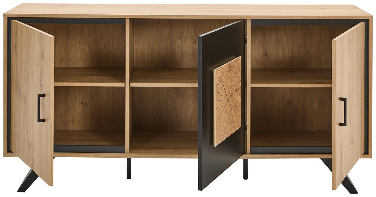 SIDEBOARD  in 160/78/40 cm  - Eichefarben/Schwarz, LIFESTYLE, Holzwerkstoff/Metall (160/78/40cm) - Xora