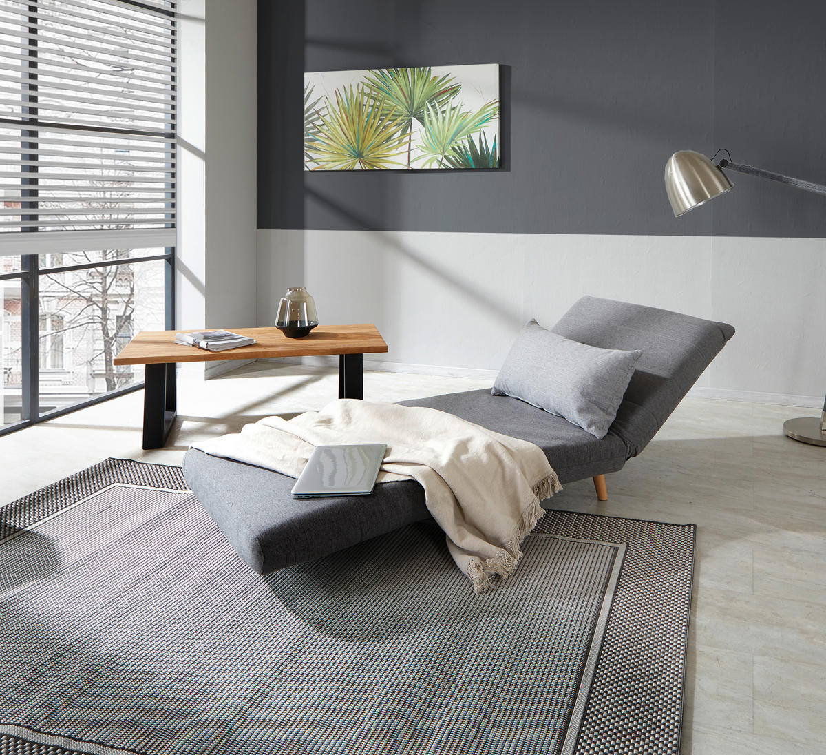 SCHLAFSESSEL Webstoff Grau, Hellgrau    - Hellgrau/Naturfarben, MODERN, Holz/Kunststoff (77/84/91cm) - Livetastic