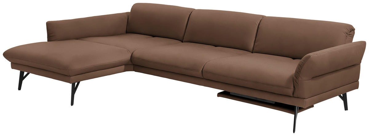 ECKSOFA Posh in Echtleder Braun  173/308 cm  - Anthrazit/Braun, Design, Leder/Metall (173/308cm) - Joop!