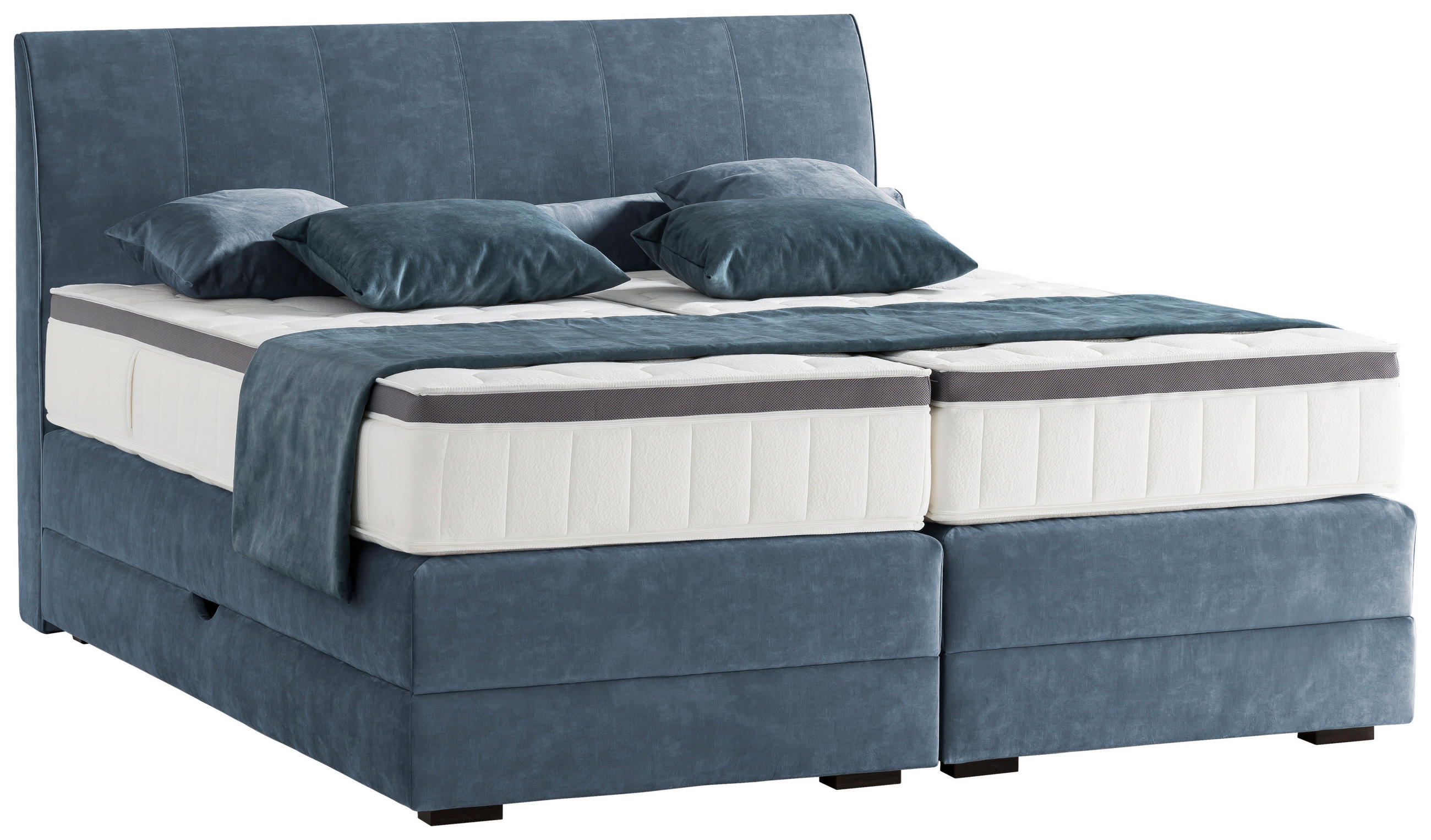 BOXSPRINGBETT 180/200 cm,  in Blau, Bettkasten, Topper, Matratzen, H2 + H2 = mittel  - Wengefarben/Blau, KONVENTIONELL, Holz/Textil (180/200cm) - Novel