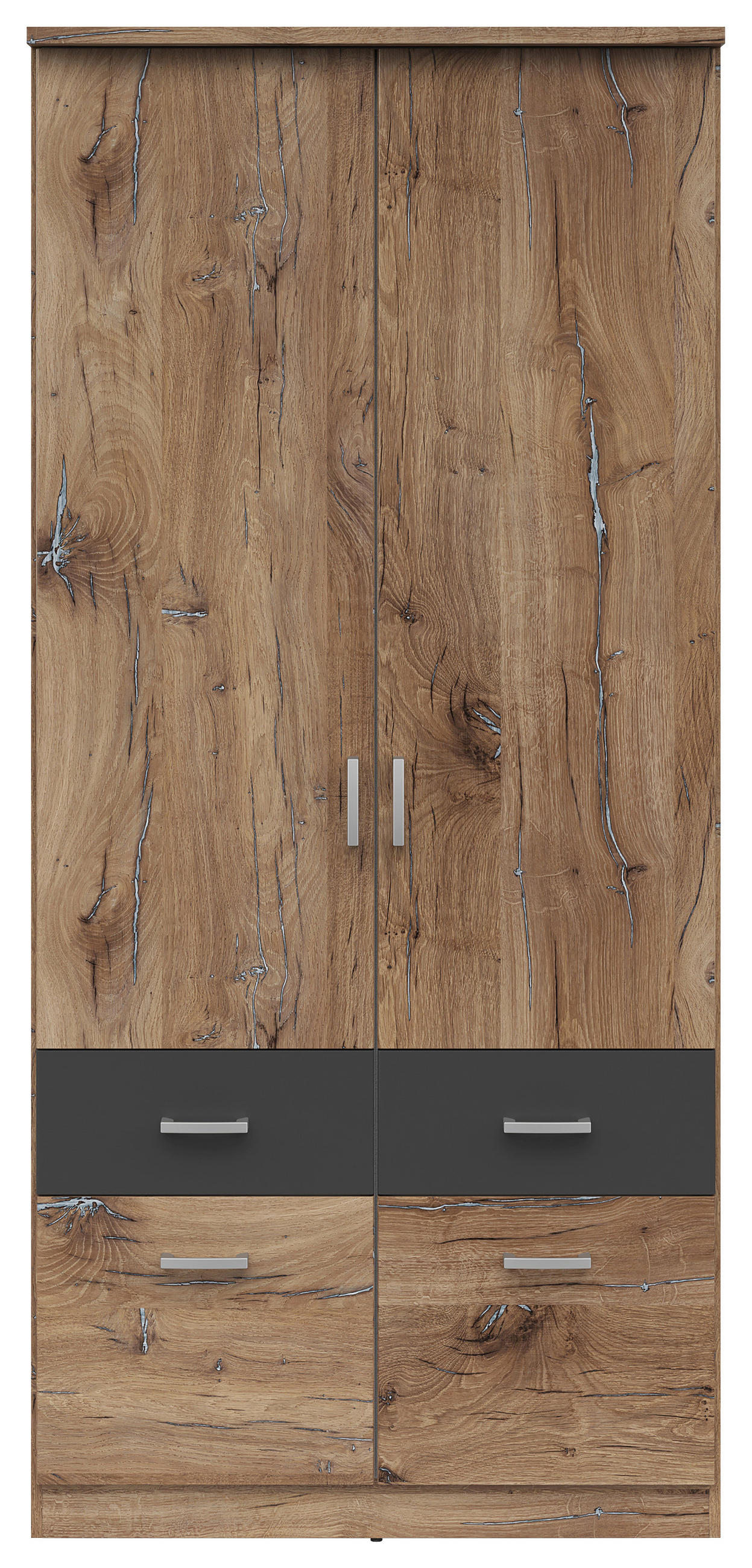 KLEIDERSCHRANK 91/199/58 cm,  in Graphitfarben, Eichefarben, 2-türig  - Eichefarben/Silberfarben, KONVENTIONELL, Holzwerkstoff/Kunststoff (91/199/58cm) - MID.YOU