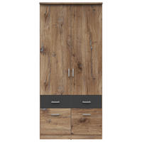 KLEIDERSCHRANK 91/199/58 cm,  in Graphitfarben, Eichefarben, 2-türig  - Eichefarben/Silberfarben, KONVENTIONELL, Holzwerkstoff/Kunststoff (91/199/58cm) - MID.YOU