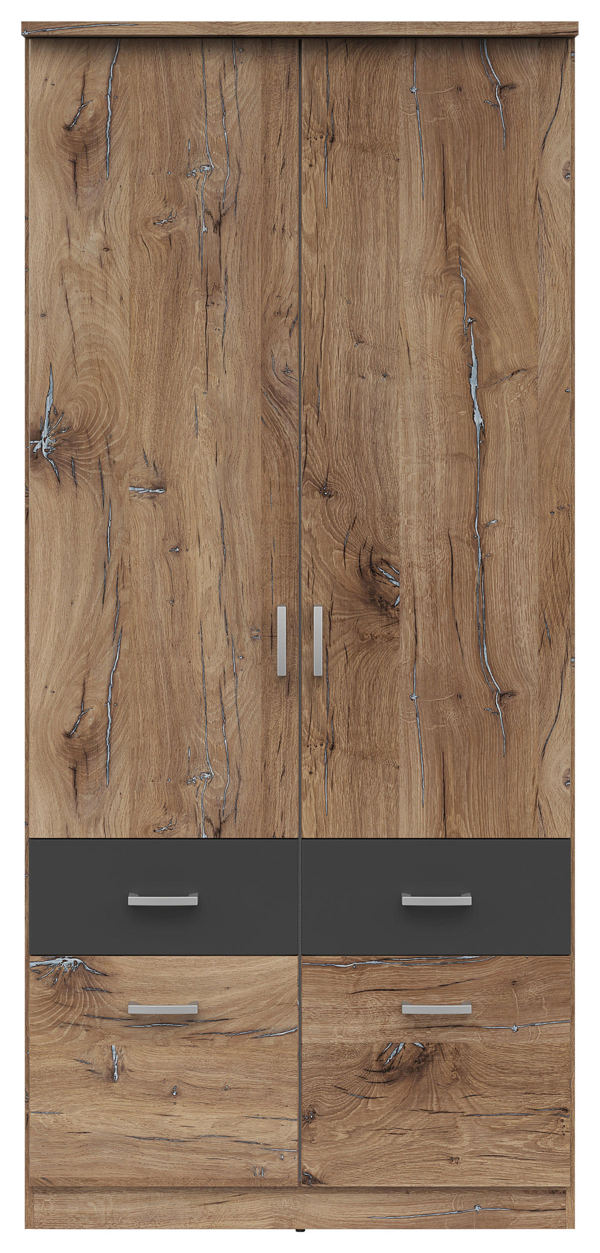 KLEIDERSCHRANK 91/199/58 cm,  in Graphitfarben, Eichefarben, 2-türig  - Eichefarben/Silberfarben, KONVENTIONELL, Holzwerkstoff/Kunststoff (91/199/58cm) - MID.YOU