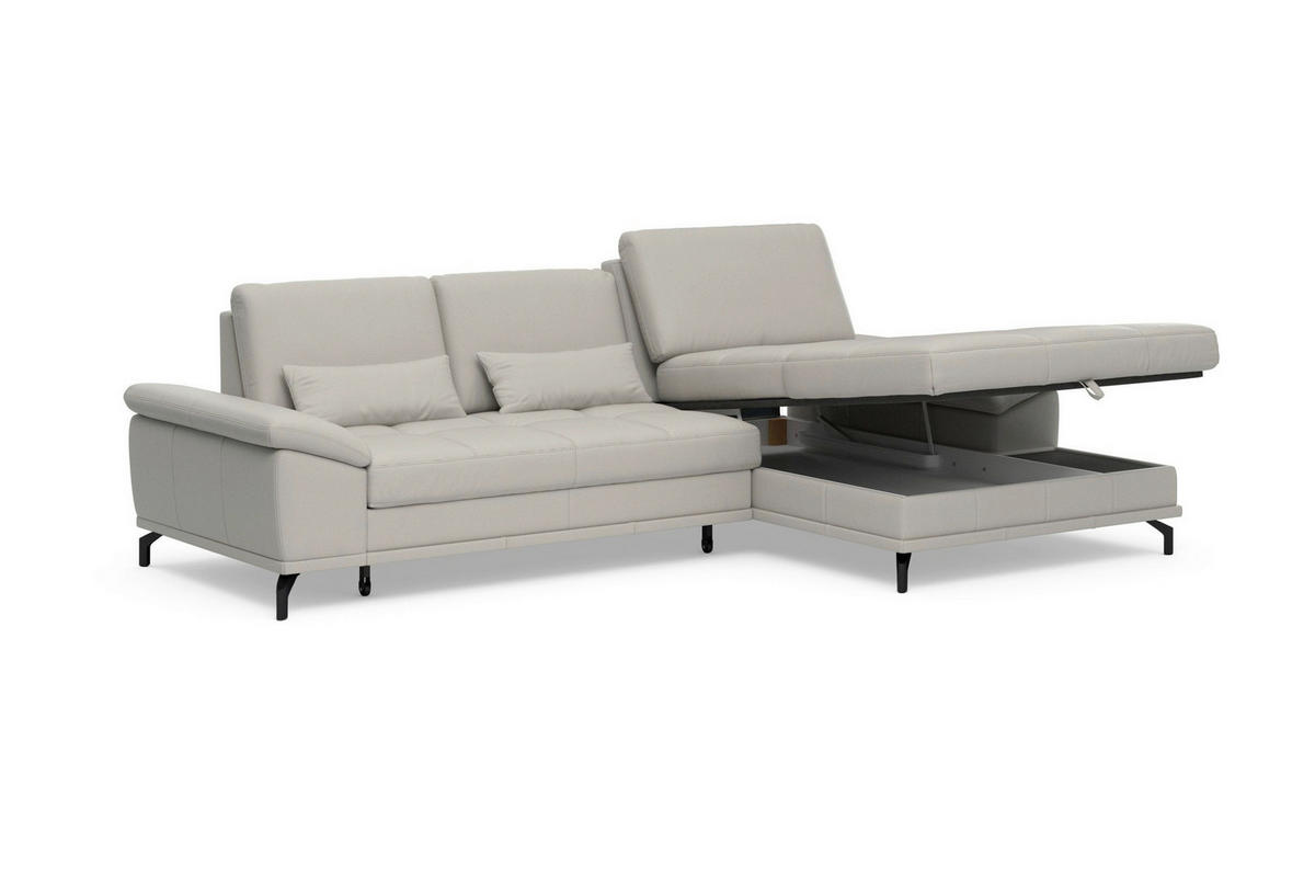 ROHOVÁ SEDAČKA, textil, koža, svetlosivá - čierna/svetlosivá, Basics, kov/koža (301/176cm) - Sit & More