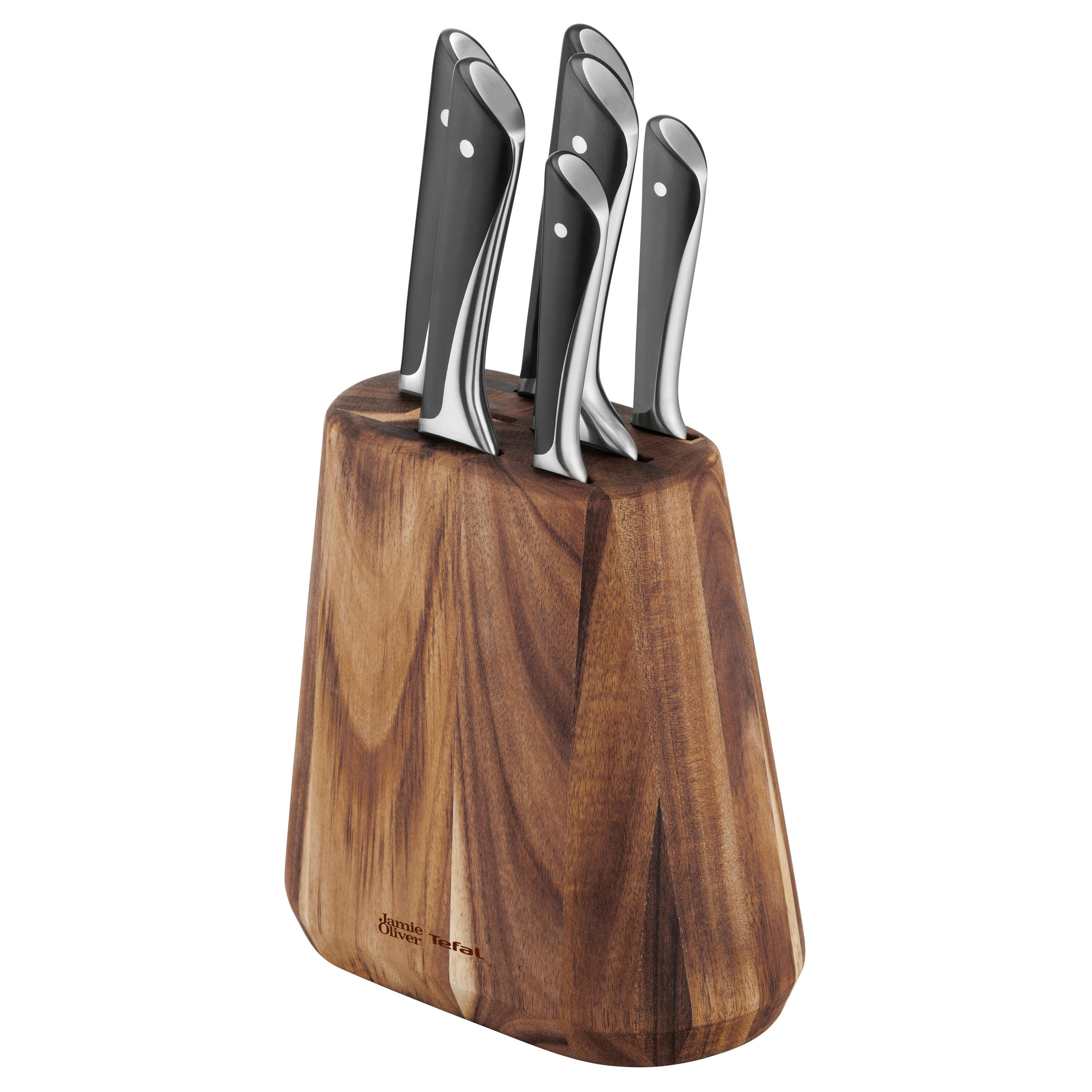 MESSERBLOCK Jamie Oliver 7-teilig  - Edelstahlfarben/Schwarz, Basics, Holz/Metall (39/8,2/3,1cm) - Tefal