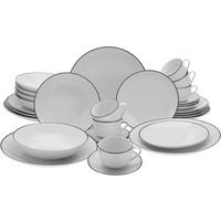 KOMBINOVANÁ SOUPRAVA, 30dílné, porcelán - bílá/černá, Basics, keramika - Creatable