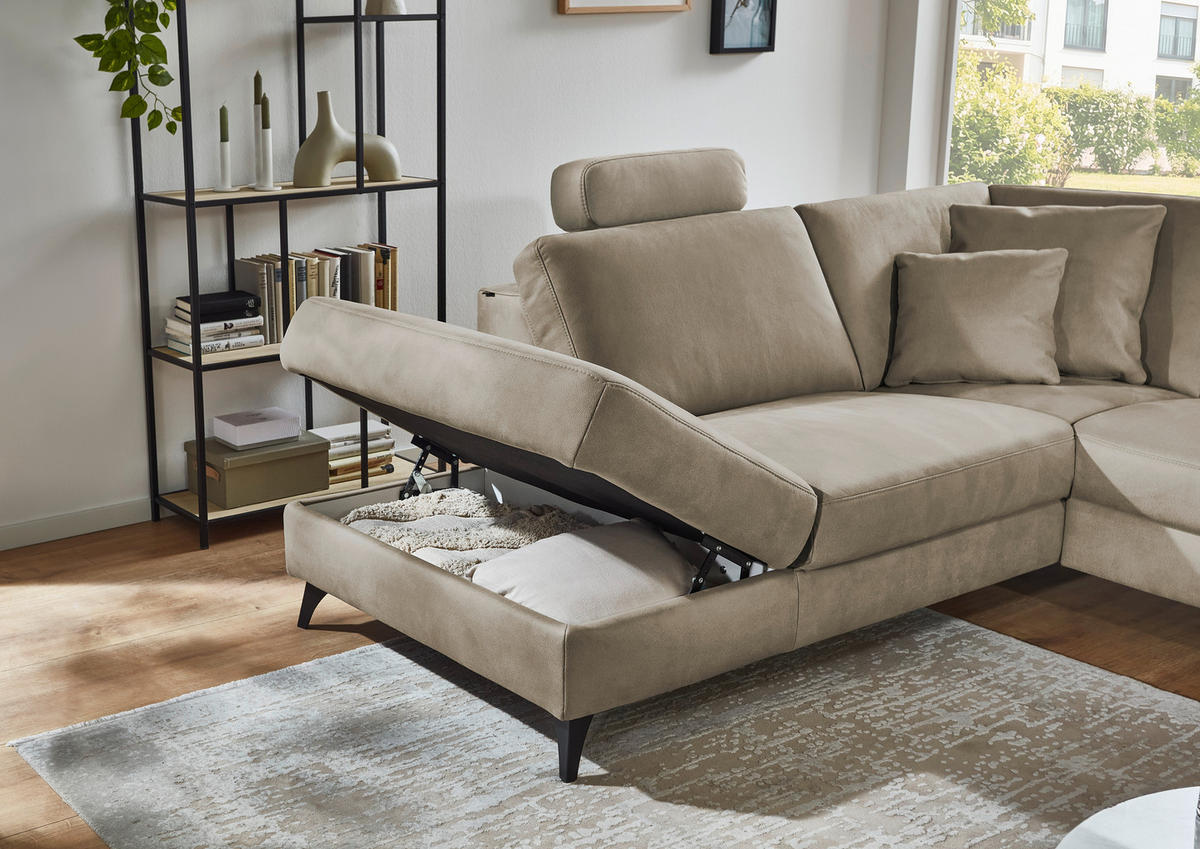 ECKSOFA Dieter Knoll Beigebraun Mikrofaser  - Beigebraun/Schwarz, Design, Textil/Metall (238/269cm) - Dieter Knoll