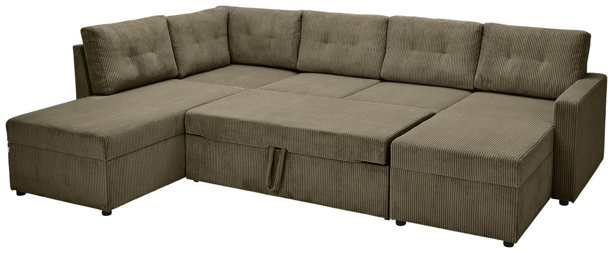 WOHNLANDSCHAFT in Cord Grün  - Schwarz/Grün, Konventionell, Kunststoff/Textil (155/293/126cm) - Ti'me